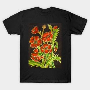 Red poppies on black T-Shirt